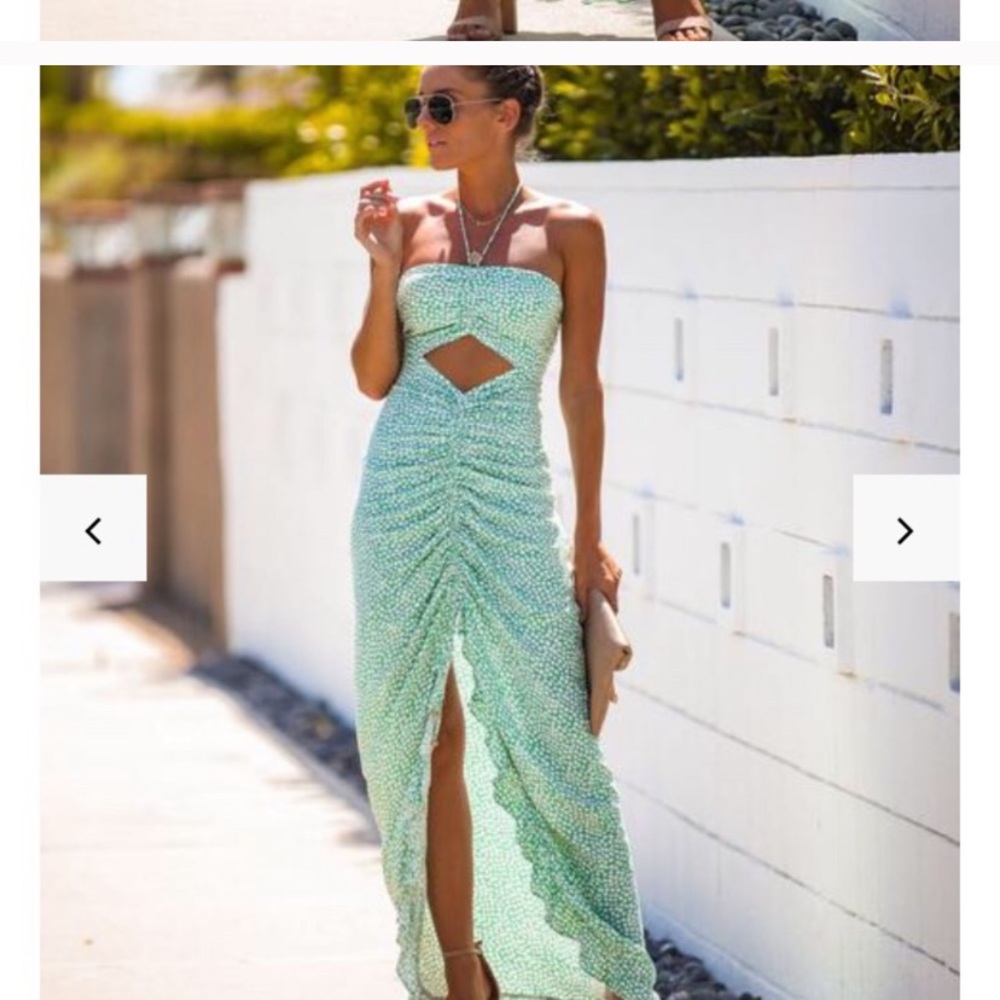 Vici Women’s Mint Green Strapless Maxi Dress with Ruched Front